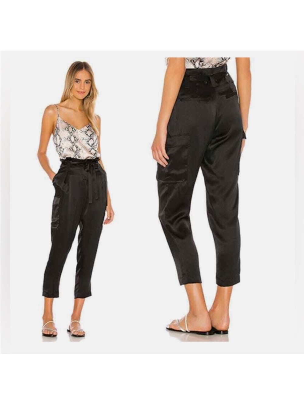 L’ Agence Roxy  High-Rise Paperbag Silk Cargo Pants